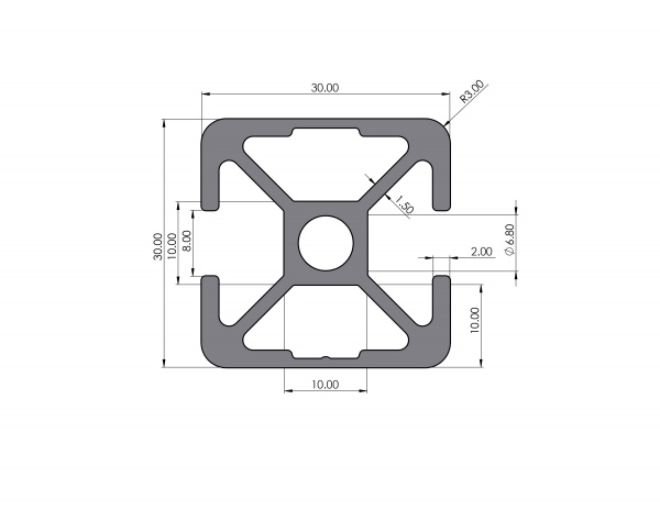 Aluminiumprofil 30x30 Nut 8 I-Typ 2N180